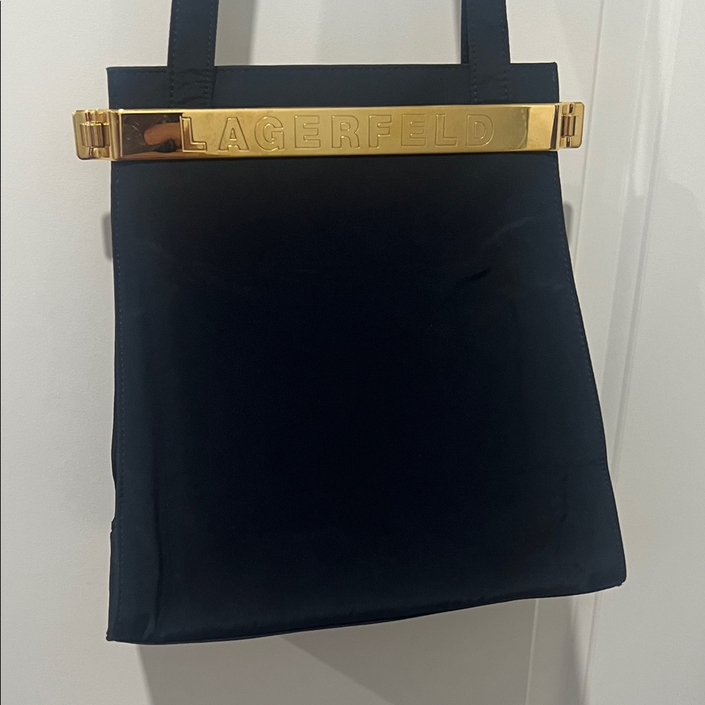 Vintage Karl Lagerfeld Black Shoulder Bag with Gold Accent